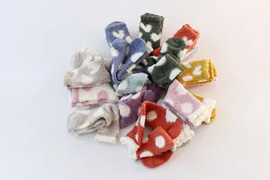 Women winter fuzzy coral fleece warm socks with cute heart pattern cozy floor socks