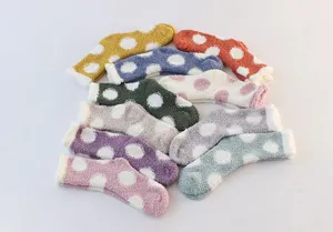 Cozy fuzzy winter fleece socks for women, thick warm polka dot home sleep floor socks.