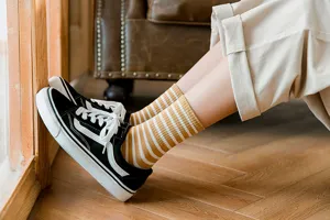 Comfortable striped cotton socks for women, stylish casual daily wear accessory.