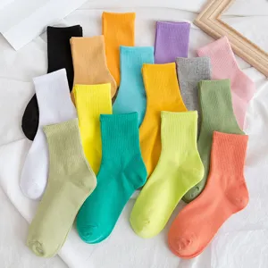Calze Mid-Calf Casual in Cotone da Donna Tinta Unita Costine Comode Traspiranti Abbigliamento Quotidiano Moda Hosiery