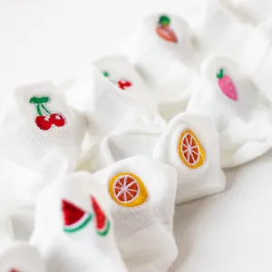 White cute fruit embroidered low cut boat socks for women summer casual short socks breathable
