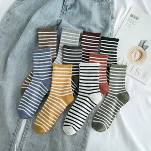 Fashion women striped cotton socks casual colorful mid tube socks comfortable breathable daily wear
