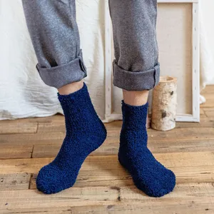 Men Winter Thickened Coral Fleece Sleep Socks Warm Plush Solid Color Indoor Floor Socks Comfortable Home Footwear