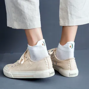 Pure white women's short socks featuring cute avocado embroidery design for summer daily wear.