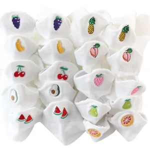 Cute fruit embroidered white boat socks, breathable summer women short socks, sweet style