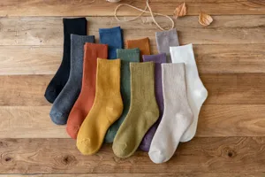 Thick winter solid color ribbed crew socks cozy casual cotton knit socks set for women