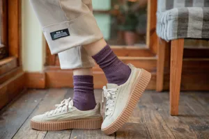 Women thick thermal winter socks solid color cozy fleece lined mid tube warm socks daily wear.