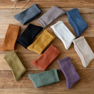 Women Winter Thickened Fleece Loop Crew Socks Solid Color Warm Casual Comfortable Soft Daily Hosiery