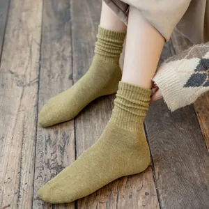 Women winter thick solid color mid tube socks knitted warm slouch socks cozy casual daily wear