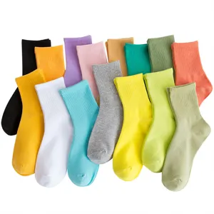 Calzini al polpaccio in cotone da donna colorati tinta unita casual comodi set di base