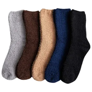 Men's fuzzy coral fleece sleeping socks warm thick solid color thermal home floor socks set