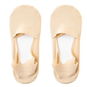 Pair of nude ice silk no show socks for women, thin and breathable invisible summer socks.