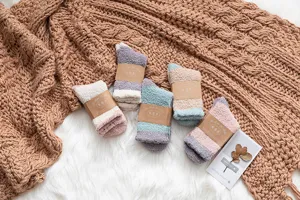 Cozy coral fleece winter warm sleeping socks set, thick fluffy cute mid tube home socks.