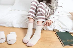 Cozy women winter coral fleece fuzzy socks, thick warm sleep socks for indoor home wear detail.