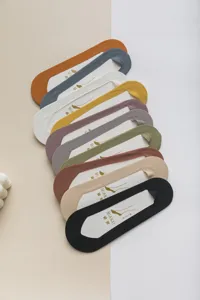 Detailed view of summer new V-cut ice silk invisible boat socks in various candy colors.