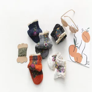 Women vintage floral lace short socks cute retro cotton boat socks casual hosiery set