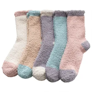 Women's Coral Fleece Winter Warm Thickened Sleep Socks Colorblock Mid Tube Casual Cozy Soft Thermal Floor Socks