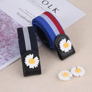 Vrouwen onzichtbare elastische stretch luie riem met leuke madeliefje decoratie vrije tijd