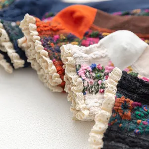 Retro floral ruffle socks for women, sweet Japanese style cotton knitted casual hosiery main view