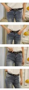 Zwarte leren damesriem met metalen vierkante gesp casual tailleband voor jeans en broeken.