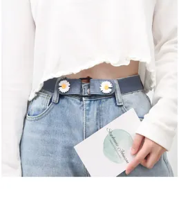 Elastic stretch invisible belt for women with cute daisy decor, comfortable denim waist.
