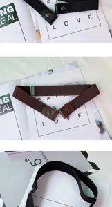 Detailed view of elastic stretch buckle-free belt, comfortable invisible lazy belt for jeans.
