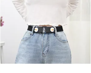 Women invisible elastic belt with cute daisy flowers stretch waistband for casual jeans.