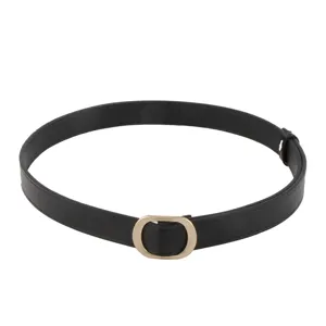 Retro slim black belt for women, fashionable versatile PU leather waist belt with gold buckle.