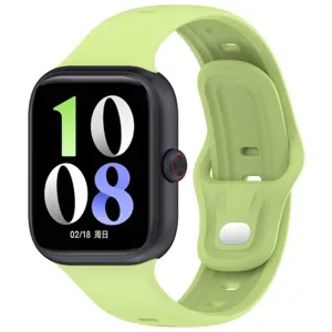 Smartwatch mit schwarzem Gehaeuse und hellgruenem Silikonarmband. Modernes Design.