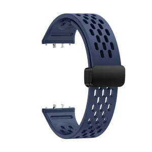 Silicone watch strap for Samsung Galaxy Fit3 breathable holes magnetic folding clasp blue