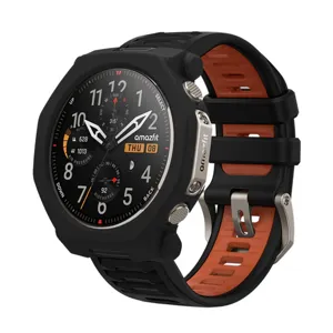 Protective case for Amazfit smartwatch, hollow design with dual-color strap, durable and stylish.