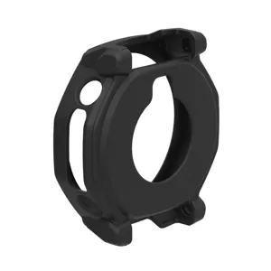 Detail view of black hollow protective watch case, durable silicone accessory for smartwatch.