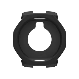 Close-up of black rugged watch protective case, hollow design for outdoor smartwatch detail.