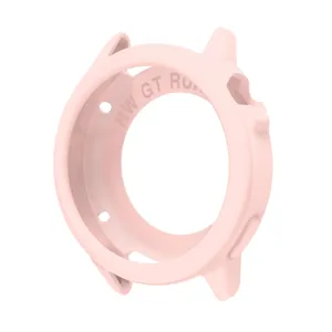 Detailed view of the soft silicone smartwatch protective case in pink, featuring precise cutouts.