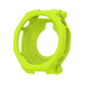 Bright green silicone protective case for rugged sports smartwatch, hollow design.