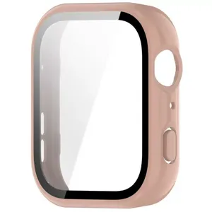 Roze smartwatch beschermhoes met gehard glas schermbeveiliging, pc hardcase.