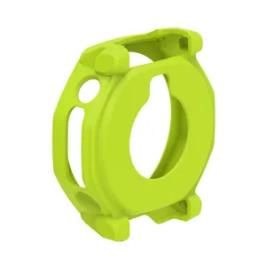 Lime green silicone hollow watch protective case detail, rugged sports watch bumper accessory.