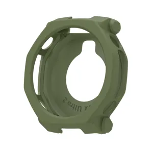 Military green hollow protective case for smart watch, durable half-wrap cover with precise cutout details.
