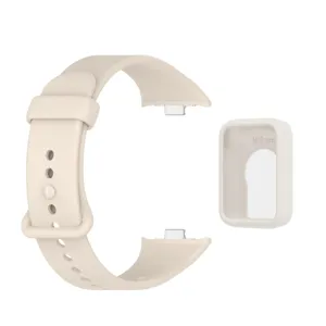 Cinturino per orologio in silicone beige e custodia protettiva, vista dettagliata, morbido.