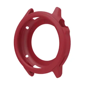 Red silicone protective watch case detail, durable shockproof bumper for sport smartwatch.