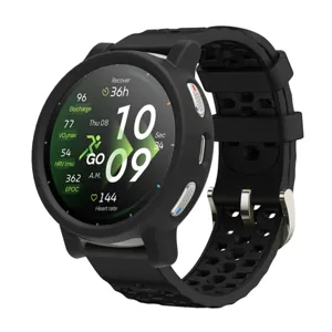 Funda protectora de silicona negra y correa perforada compatible con reloj inteligente.