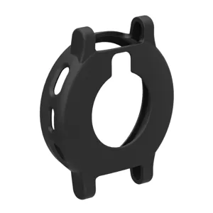 Vista detallada de la funda protectora de silicona negra, diseño hueco para smartwatch