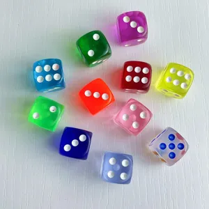Colorful translucent acrylic dice details, smooth rounded corners, ideal for DIY craft materials.