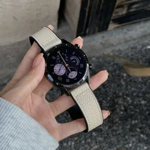 Premium leather smartwatch replacement strap with textured design for daily comfortable wear.