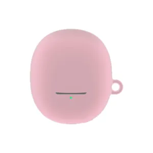 Dettaglio custodia cuffie wireless silicone rosa, cover protettiva morbida con gancio.