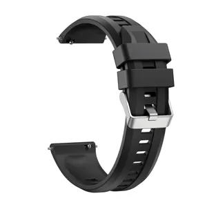 Detailansicht des schwarzen Silikon-Uhrenarmbands mit Schnellverschluss und Metallschnalle.
