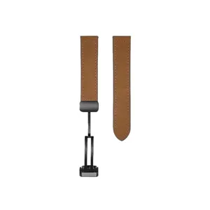 Brown crazy horse leather watch strap with black folding magnetic buckle for smartwatch main view