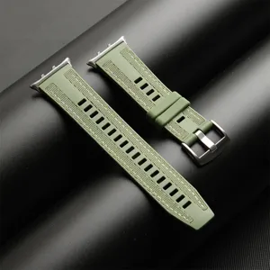 Green woven silicone watch strap detail, premium replacement band for smartwatch accessories