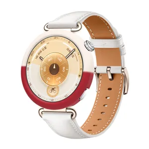Silikon Schutzhülle und Lederarmband kompatibel mit Smartwatch in weißem roten Design.
