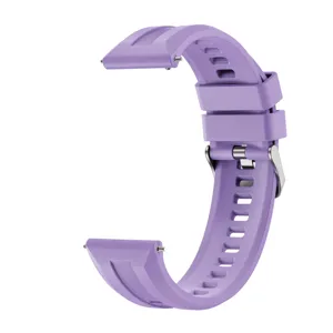 Lila Silikon Smartwatch Ersatzarmband mit Schnellverschlussstiften und Silberschnalle.